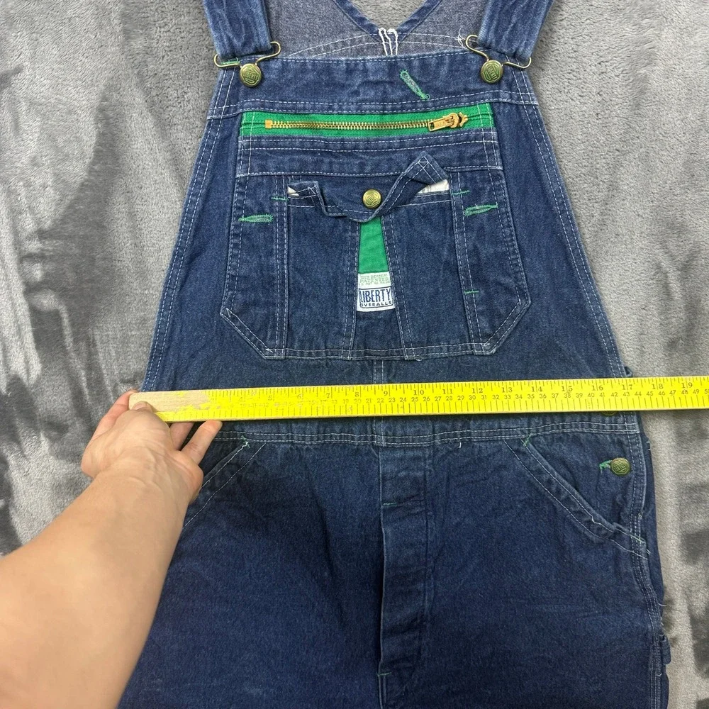 Liberty Denim Bib Overalls Mens 36 Blue Good Cut Off Shorts Green Zip Workwear
